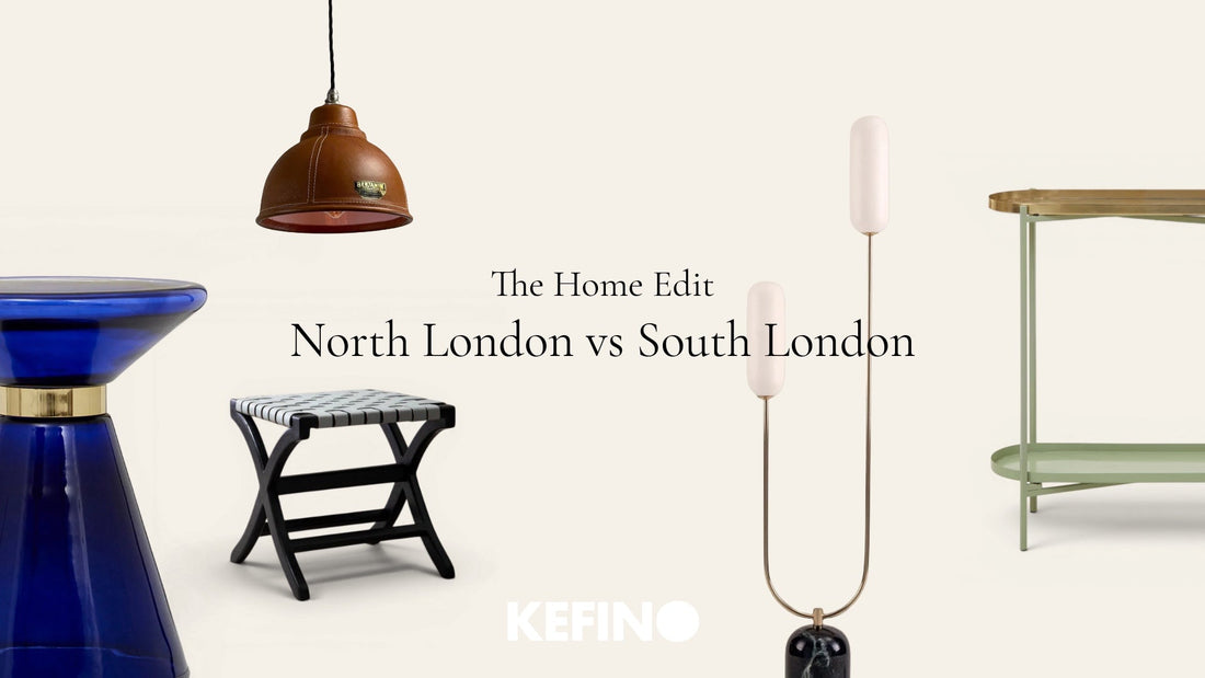 The Home Edit North London vs South London featuring modern furniture pieces on beige background - KEFINO
