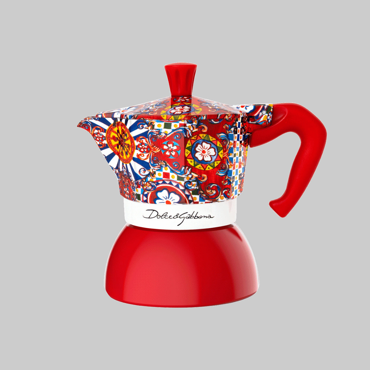 Pouring coffee from red coffee maker