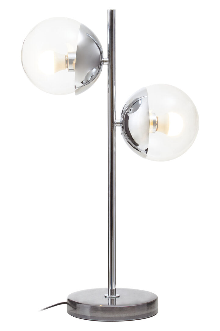 Modern table lamp with two glass shades on a white background