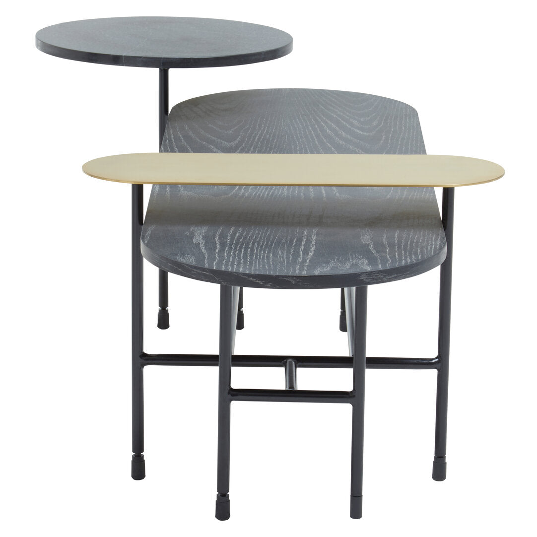 3 Tiered Black Gold and Stone Coffee Table on white background