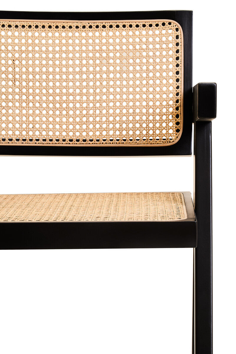 Black Beech Wood and Natural Cane Dining Chair