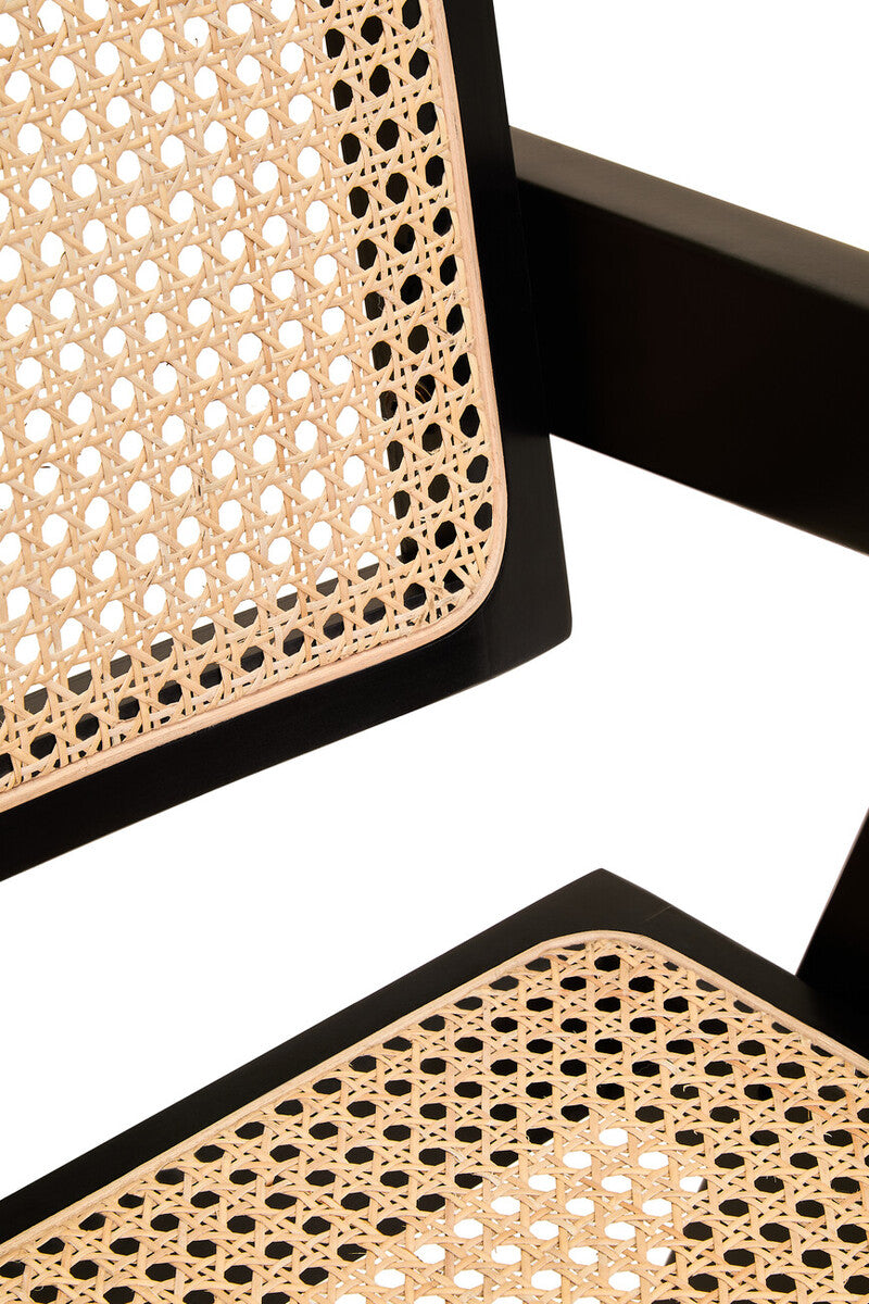 Black Beech Wood and Natural Cane Dining Chair