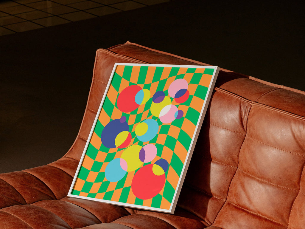 Checkerboard Bubbles White Frame Kefino