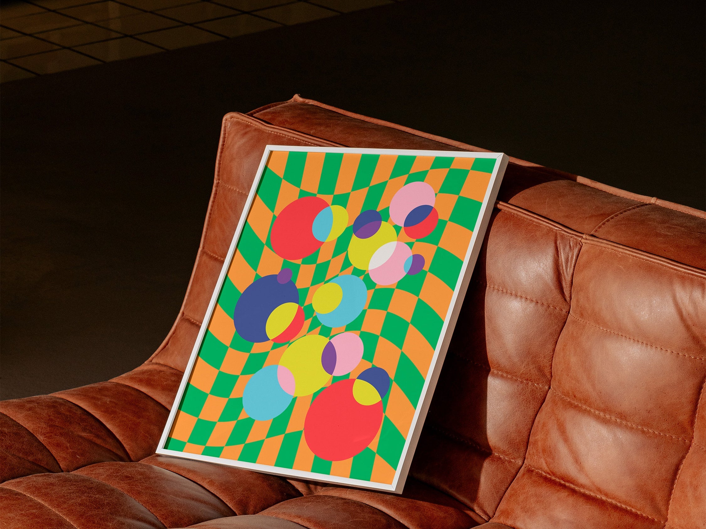 Checkerboard Bubbles White Frame Kefino