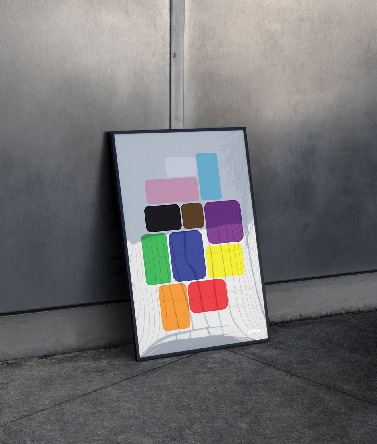 Rainbow Squares Poster Black Frame Kefino