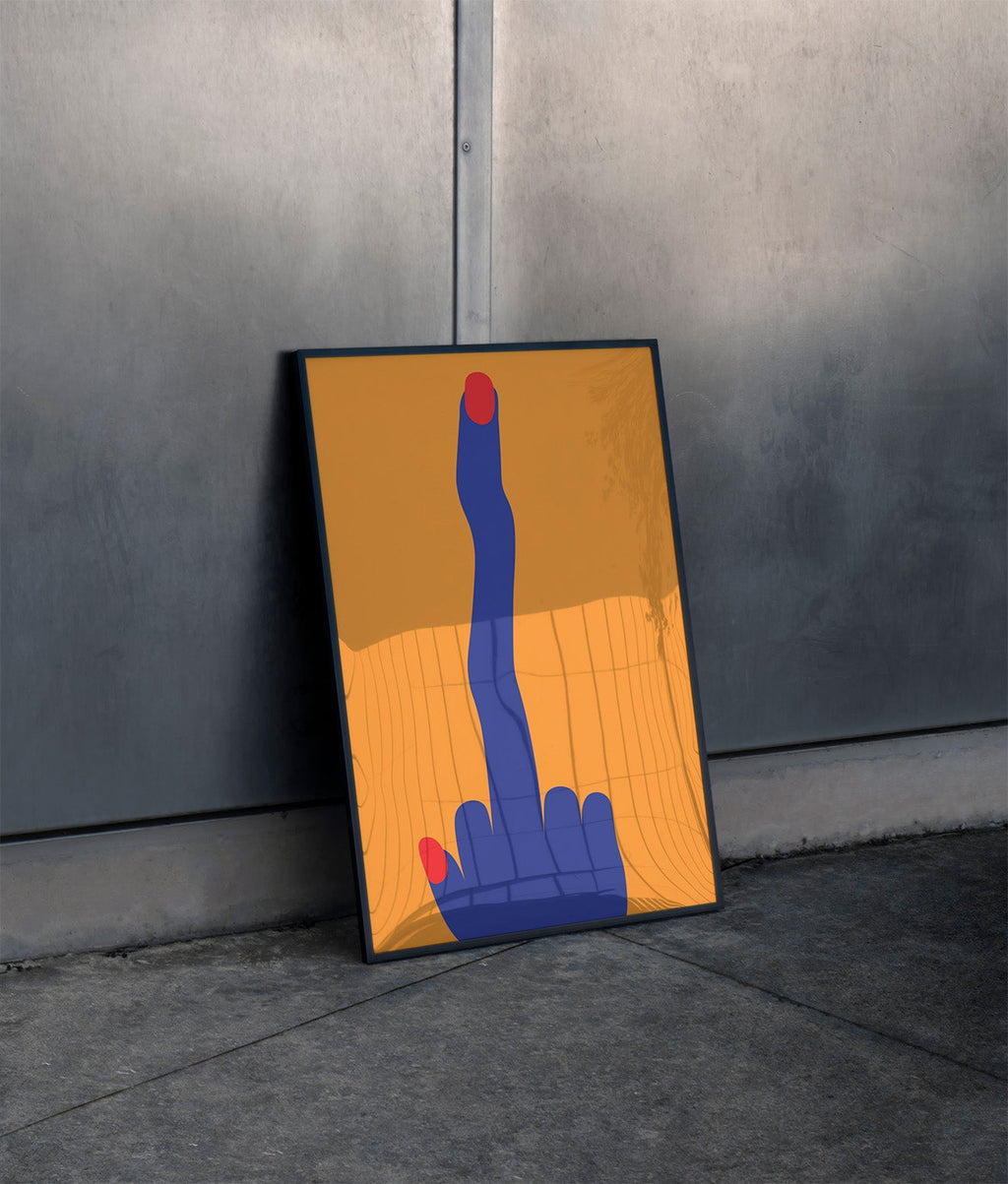 Middle Finger Poster Black Frame Kefino