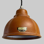 TACK Genuine Tan-Leather, Hand-Stitched Lampshade Pendant Light Vintage-Electrical