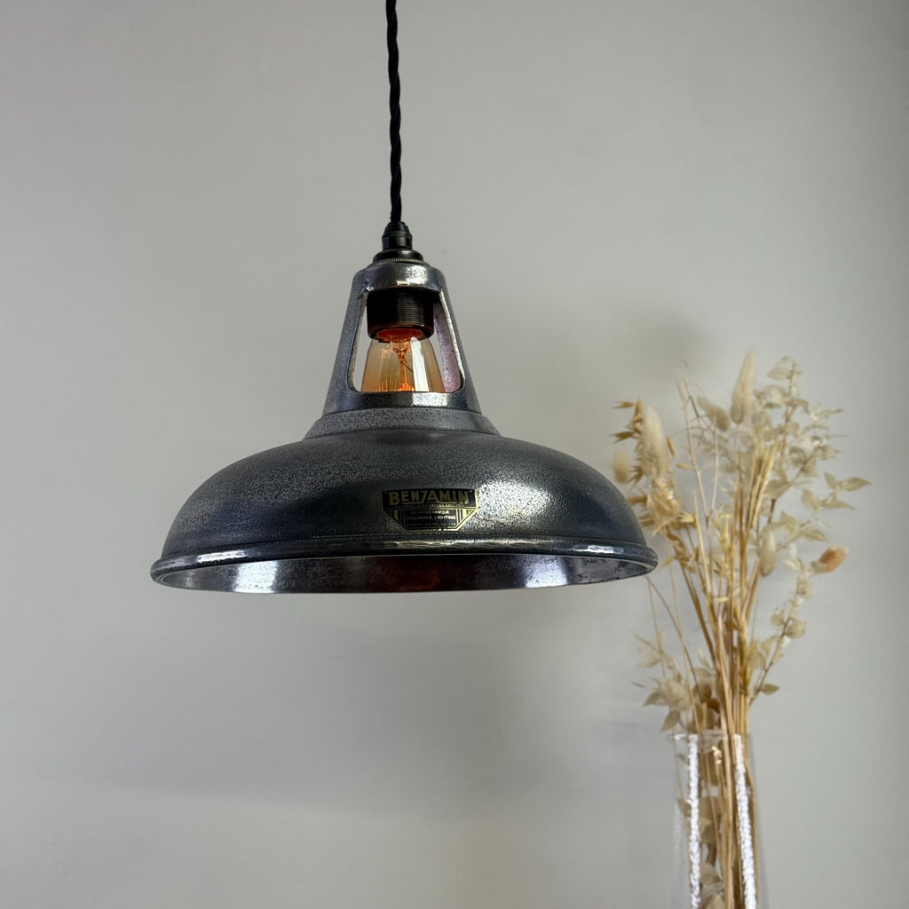 CAST Silver Solid Cast Aluminium Lampshade Pendant/Set Vintage-Electrical