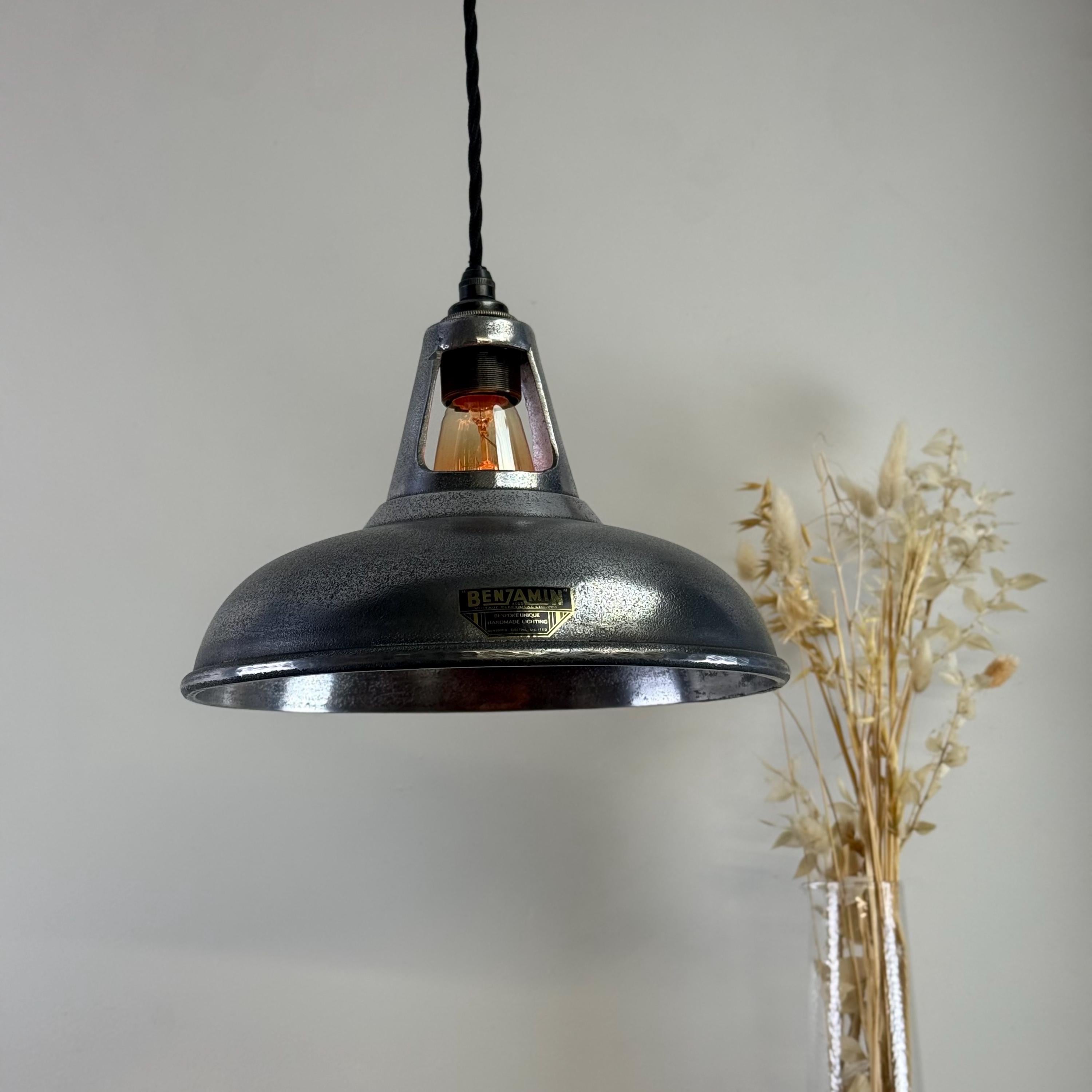 CAST Silver Solid Cast Aluminium Lampshade Pendant/Set Vintage-Electrical