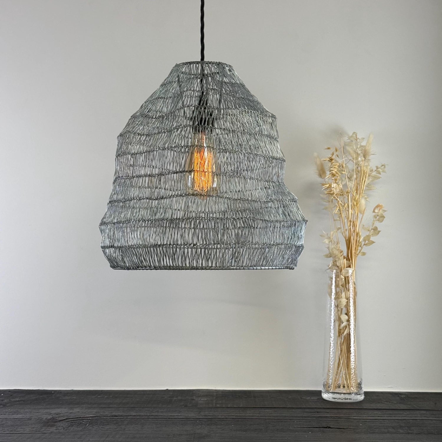 VEIL Silver Wire Mesh Lampshade Pendant Ceiling Light Vintage-Electrical