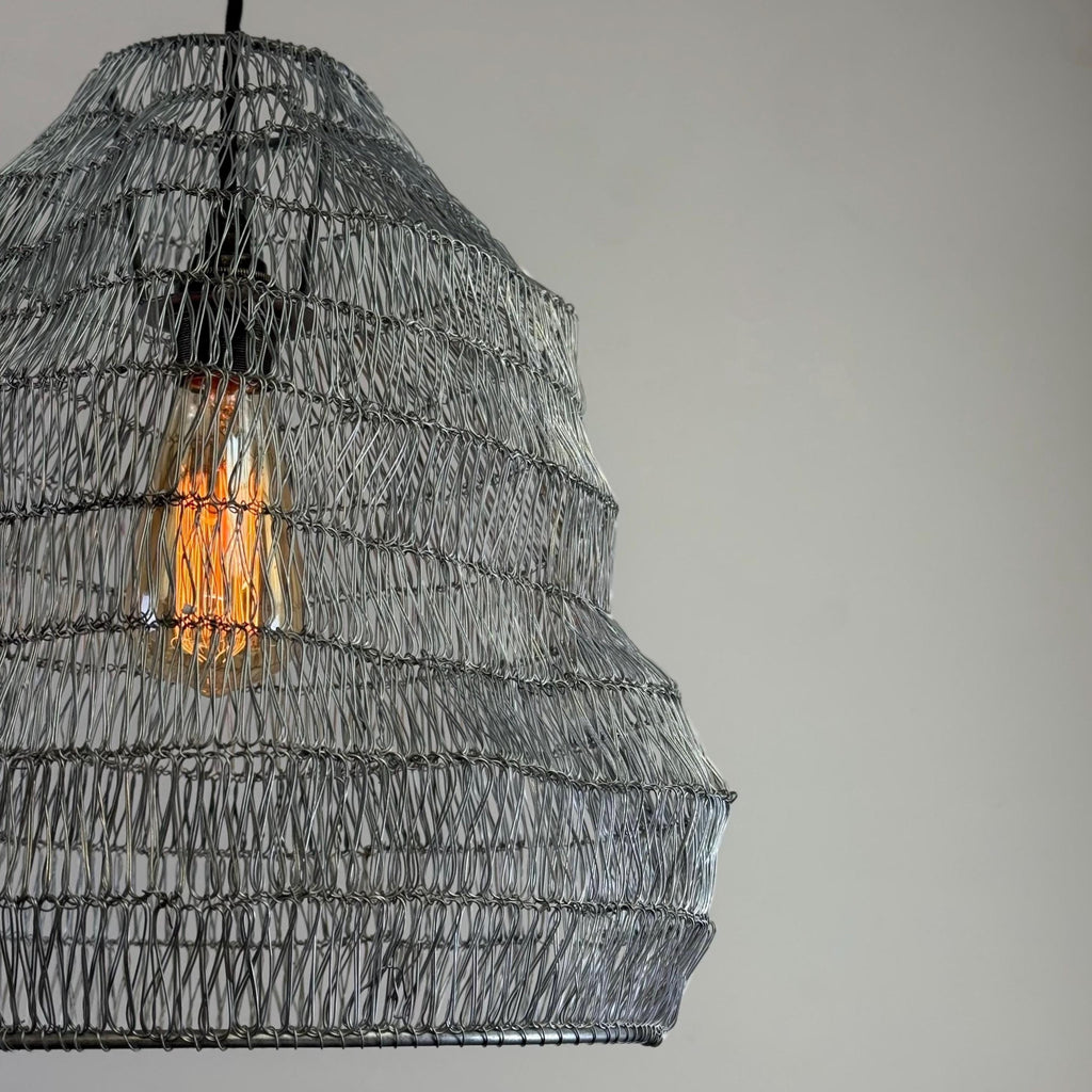 VEIL Silver Wire Mesh Lampshade Pendant Ceiling Light Shade Only 40w Filament Bulb Vintage-Electrical