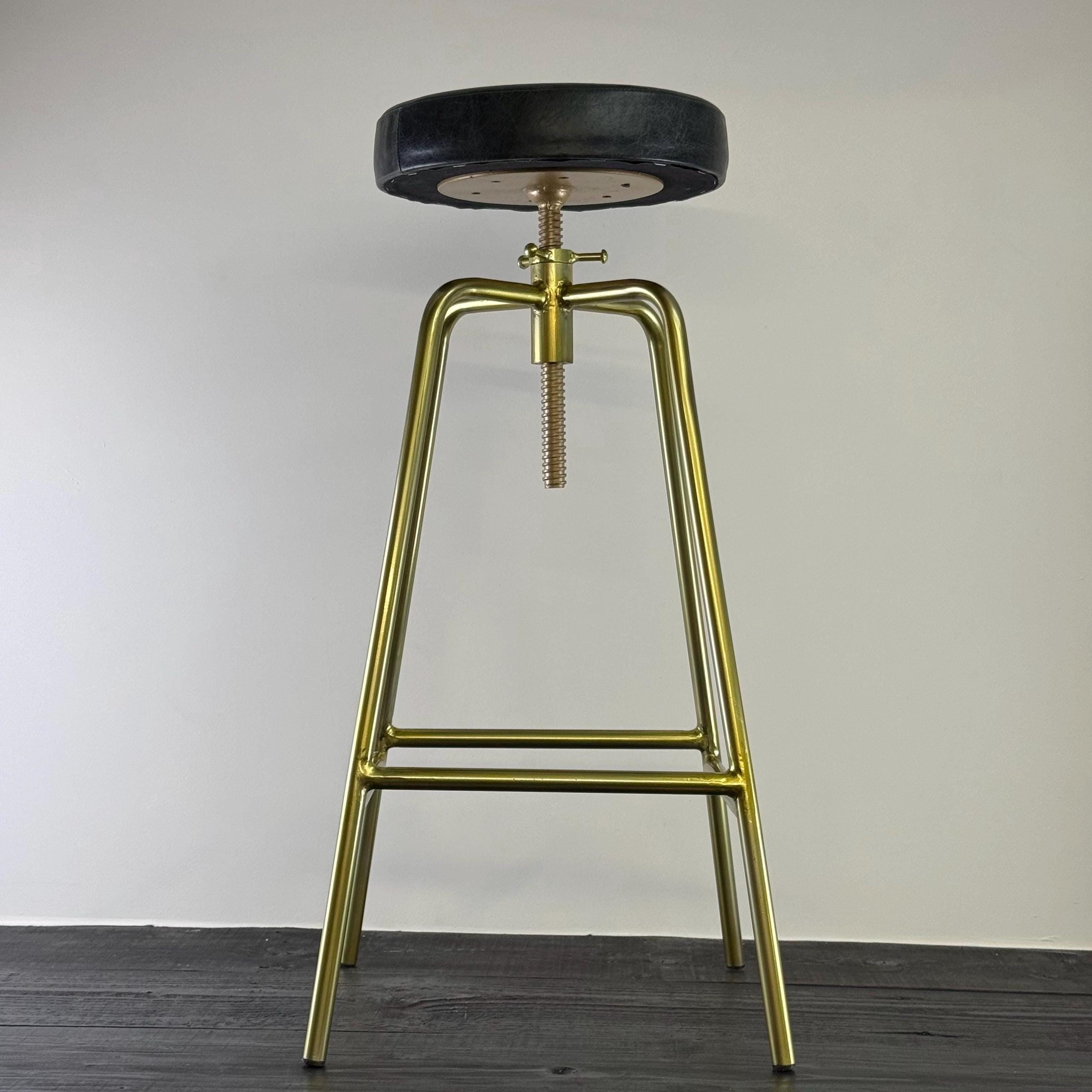 ALTO Brass and Leather Bar Stool | Height adjustable Vintage-Electrical
