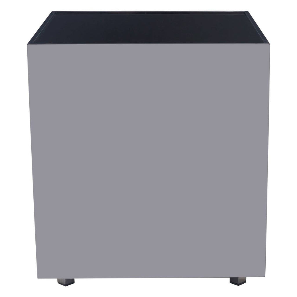 BLOC Minimalist Cube Stainless Steel Side Table with Black Glass Top Orsina