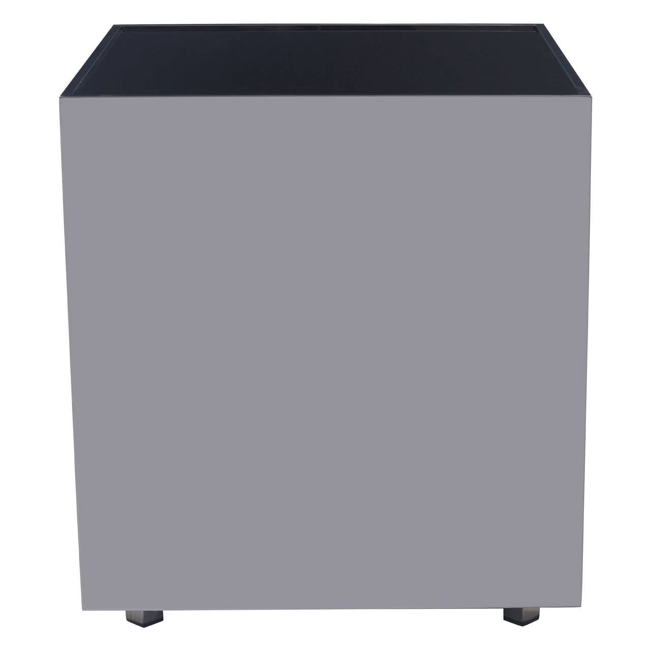 BLOC Minimalist Cube Stainless Steel Side Table with Black Glass Top Orsina