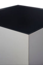 BLOC Minimalist Cube Stainless Steel Side Table with Black Glass Top Orsina