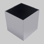 BLOC Minimalist Cube Stainless Steel Side Table with Black Glass Top Orsina