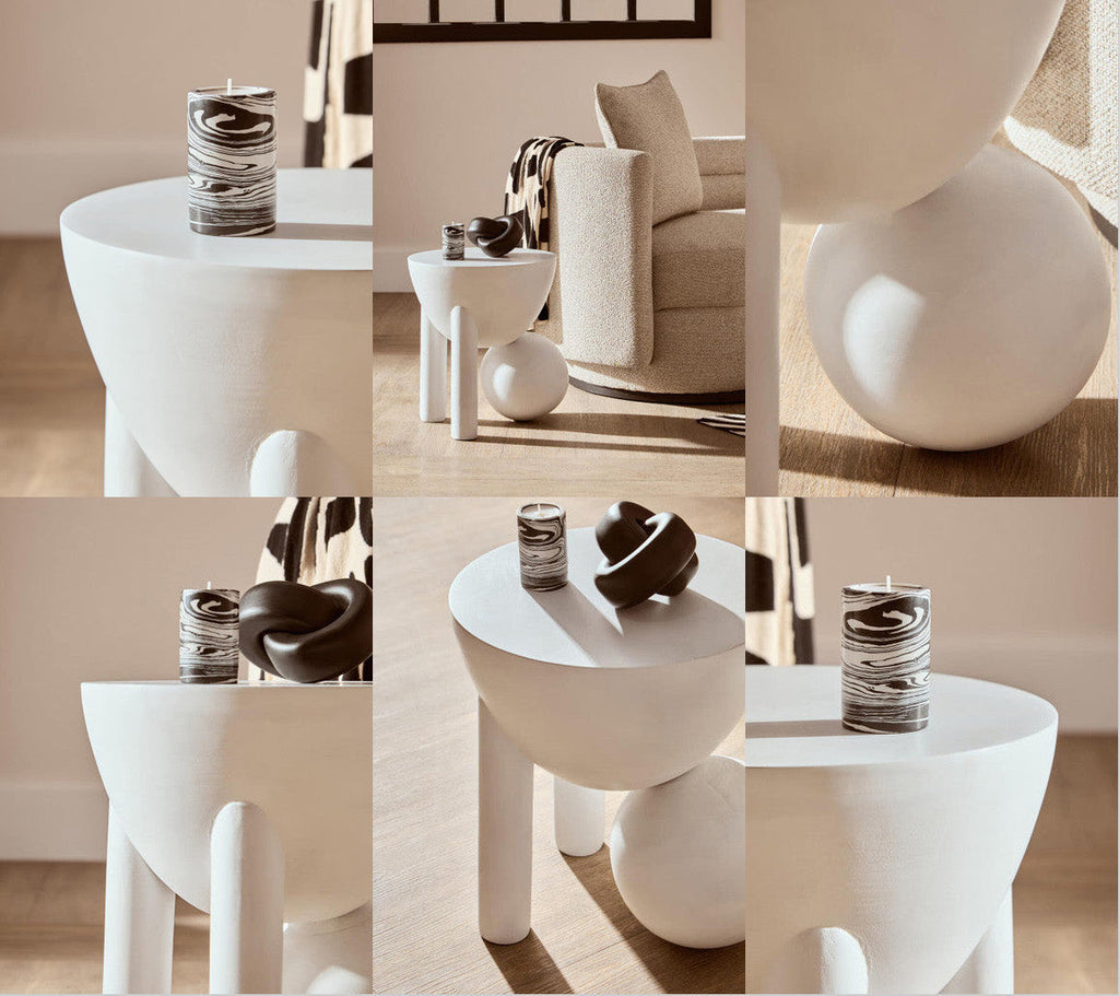 ORBA White Sculptural Mango Wood Ball Side Table Orsina