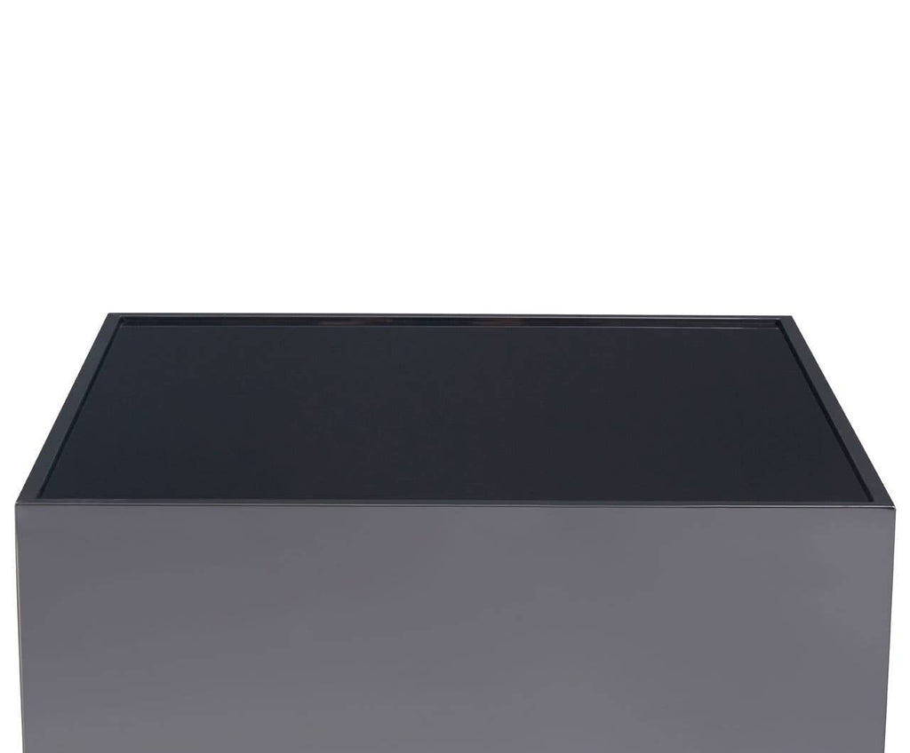 BLOC Minimalist Cube Stainless Steel Side Table with Black Glass Top Orsina