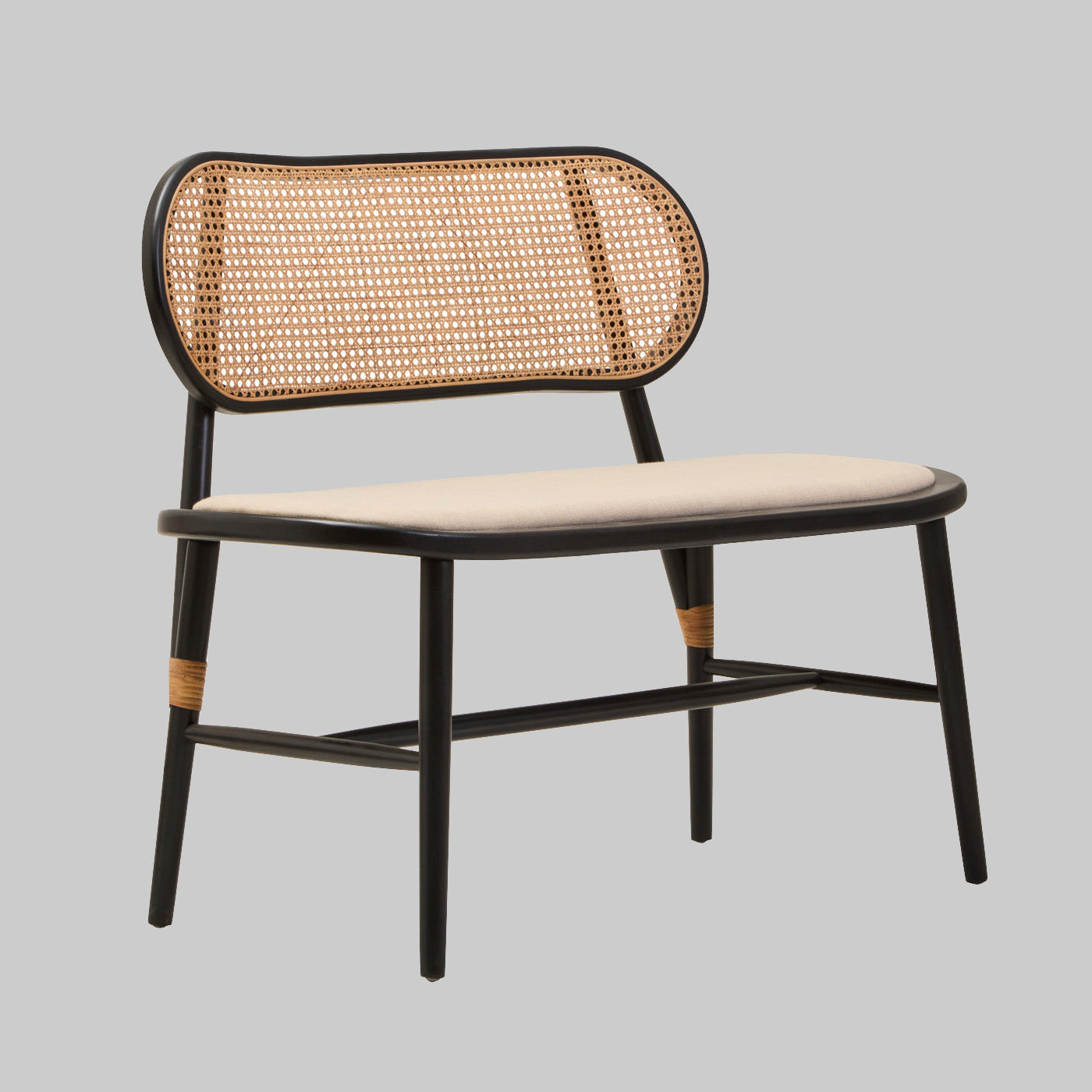 PERCH 2-Seater Bench with Black Elm Wood and Natural Cane Orsina
