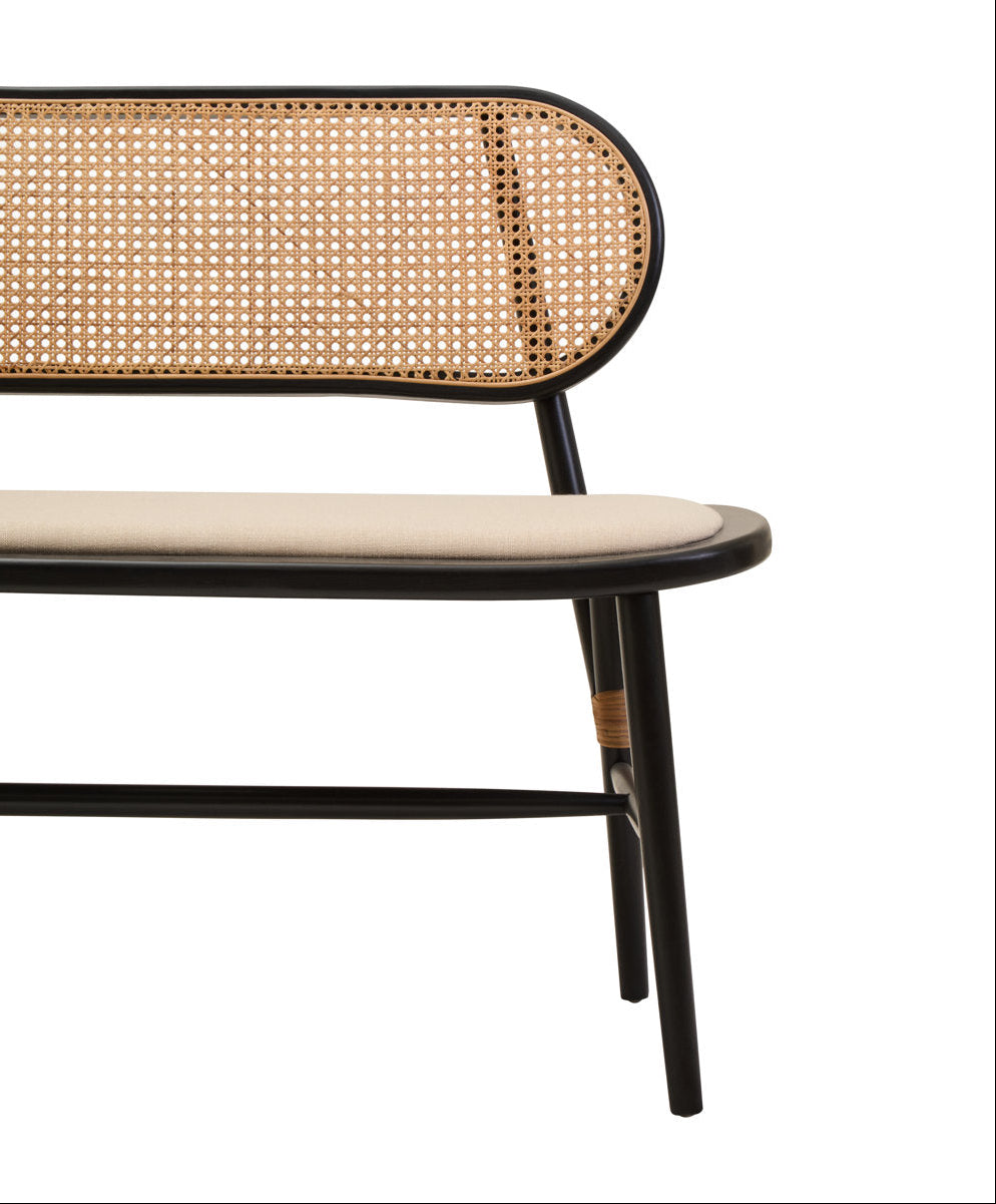 PERCH 2-Seater Bench with Black Elm Wood and Natural Cane Orsina
