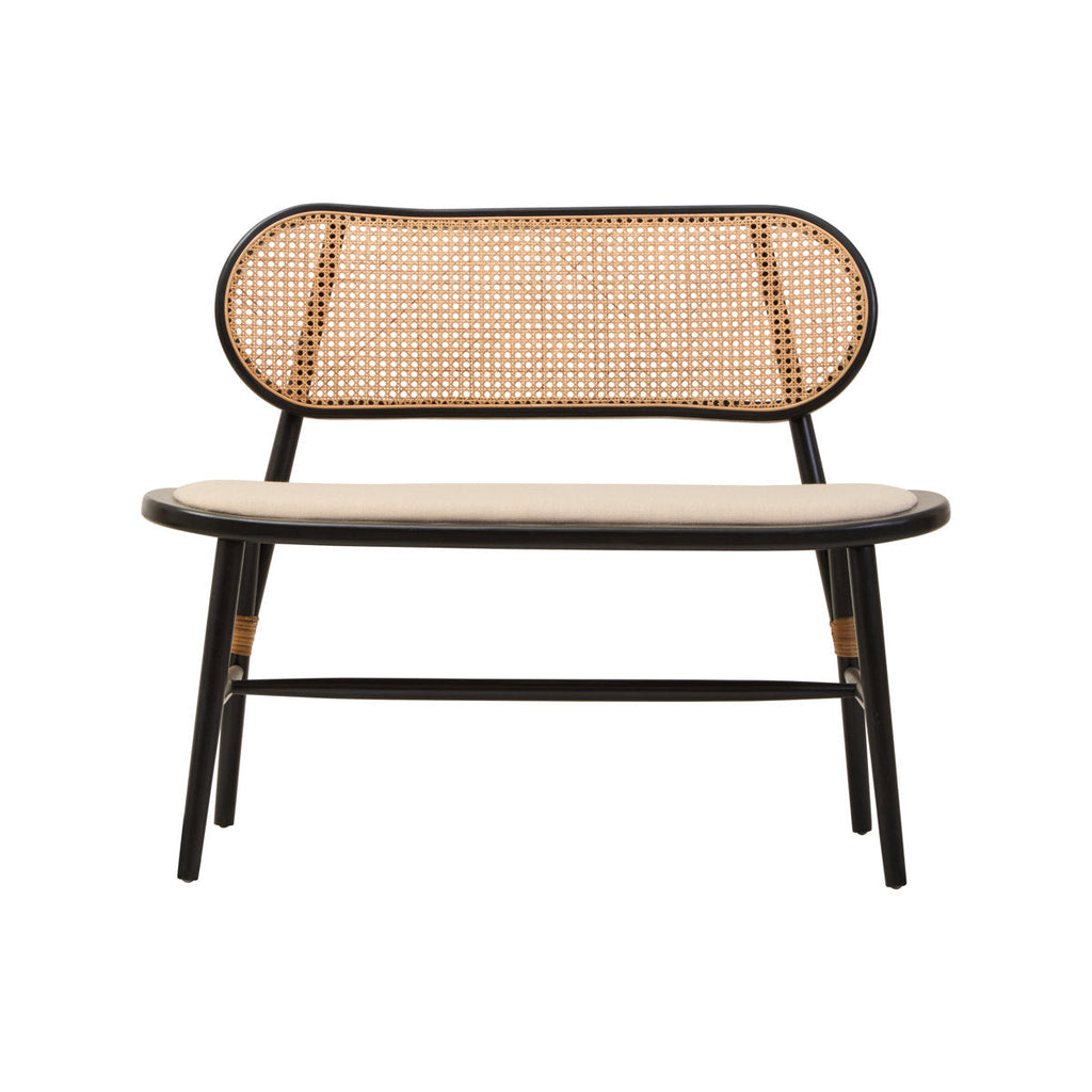 PERCH 2-Seater Bench with Black Elm Wood and Natural Cane Orsina