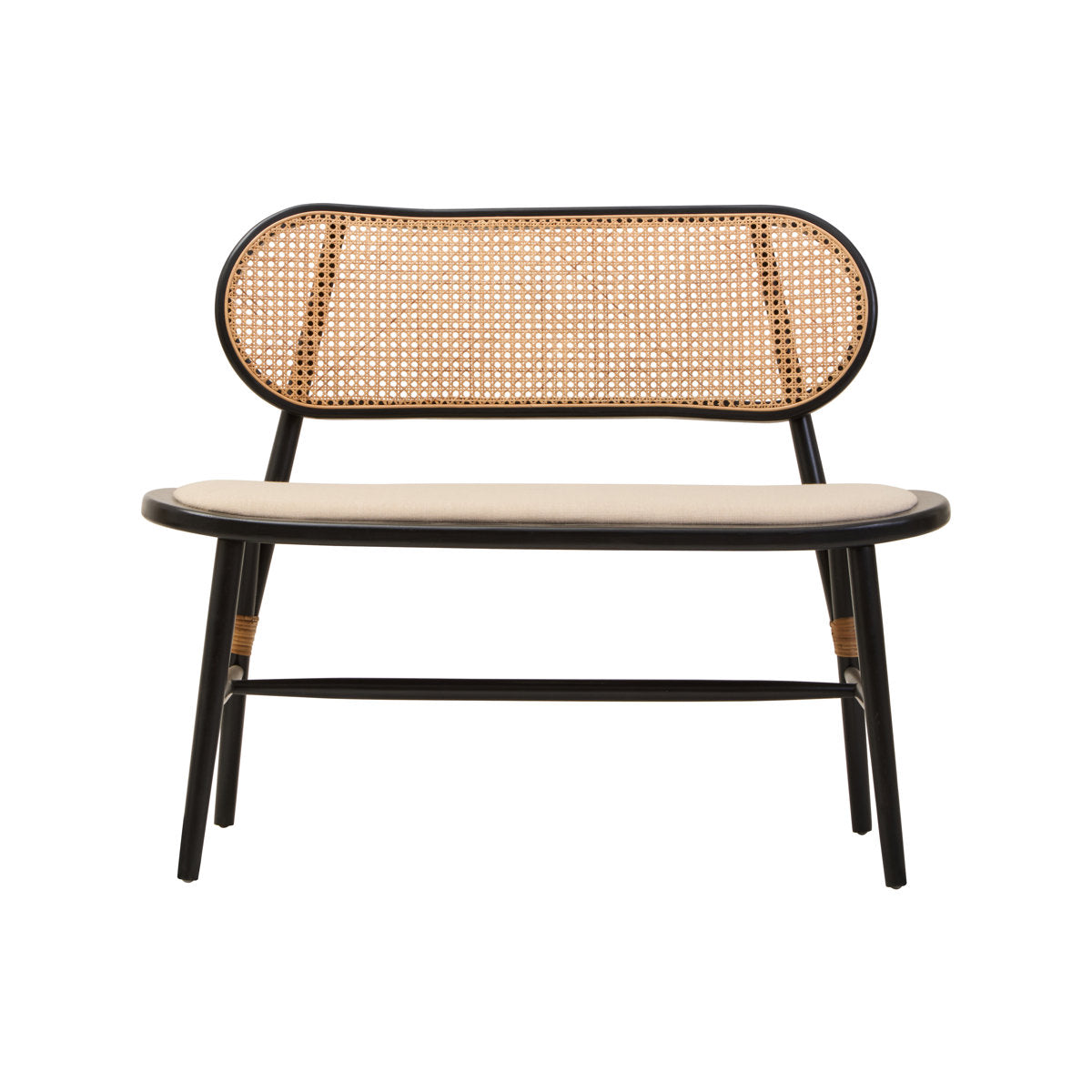 PERCH 2-Seater Bench with Black Elm Wood and Natural Cane Orsina