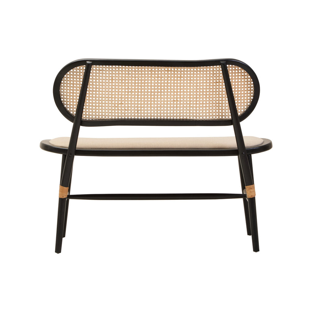 PERCH 2-Seater Bench with Black Elm Wood and Natural Cane Orsina