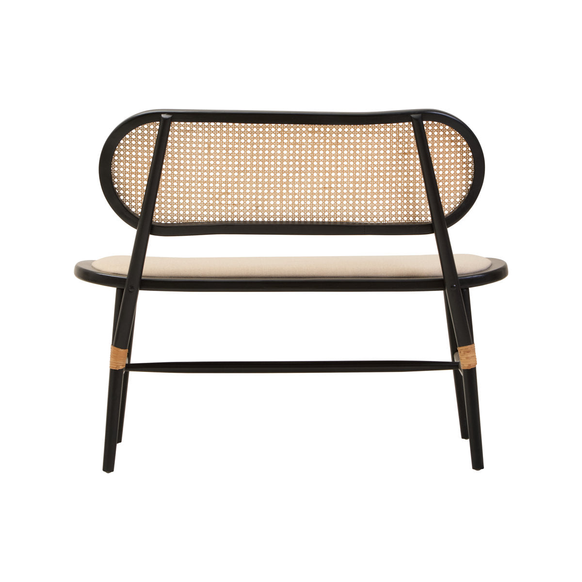 PERCH 2-Seater Bench with Black Elm Wood and Natural Cane Orsina