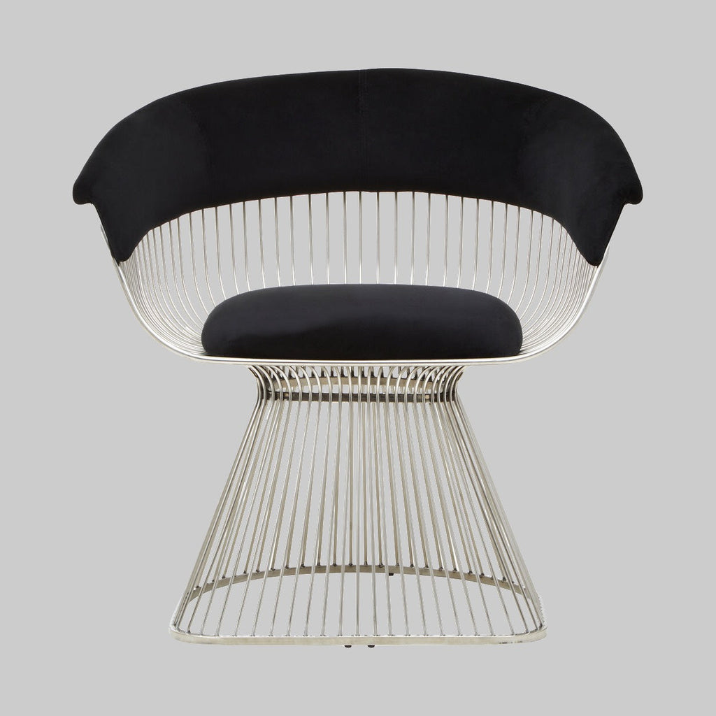 MESH NOIR Wired Lounge Chair with Black Velvet Upholstery over Stainless Steel Frame KEFINO