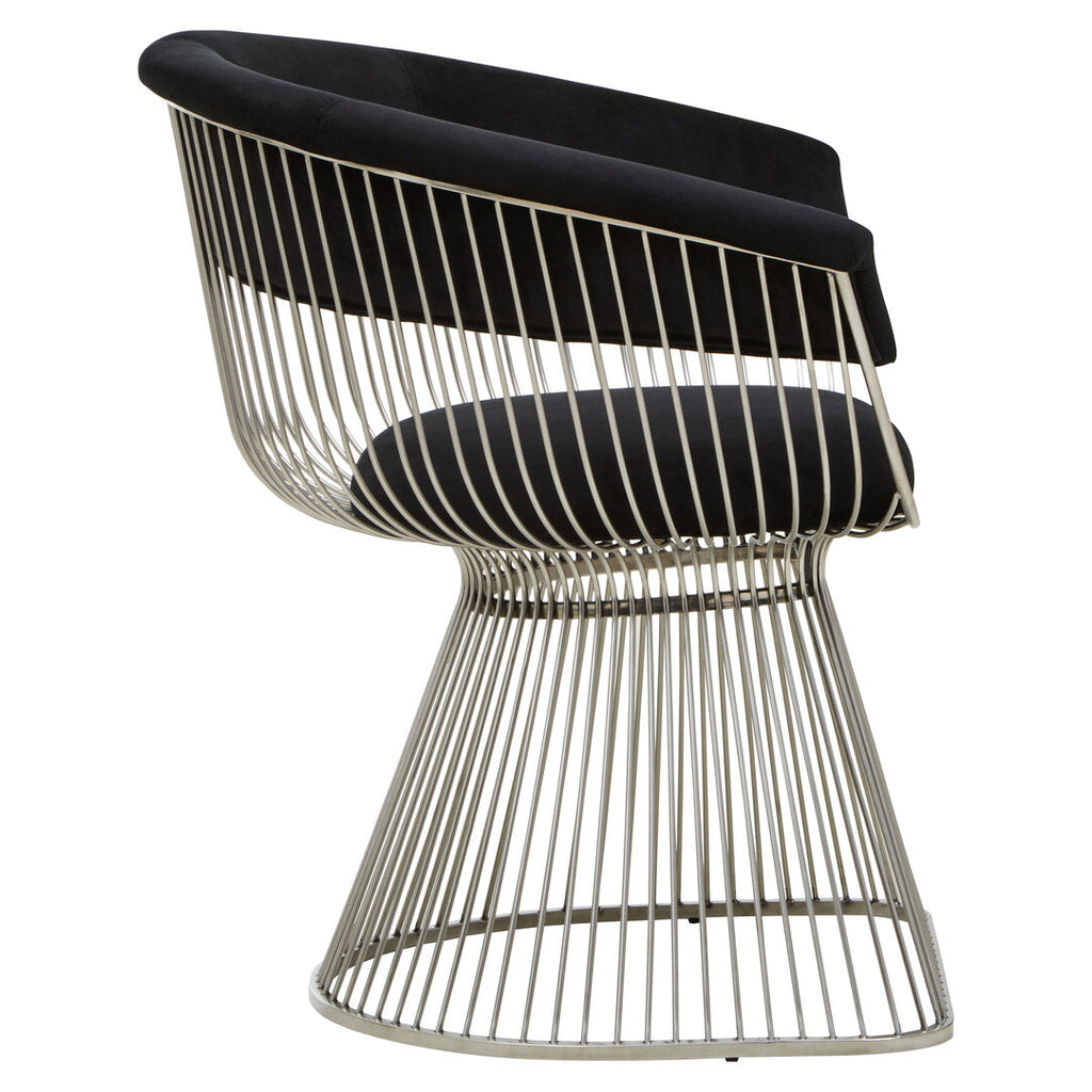 MESH NOIR Wired Lounge Chair with Black Velvet Upholstery over Stainless Steel Frame KEFINO