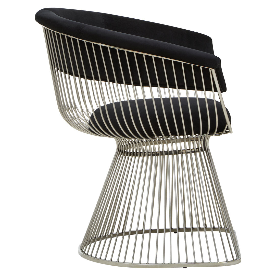 MESH NOIR Wired Lounge Chair with Black Velvet Upholstery over Stainless Steel Frame KEFINO