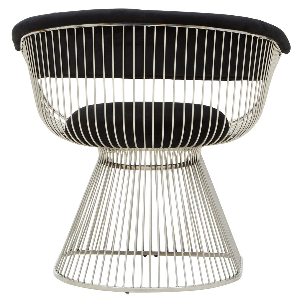 MESH NOIR Wired Lounge Chair with Black Velvet Upholstery over Stainless Steel Frame KEFINO