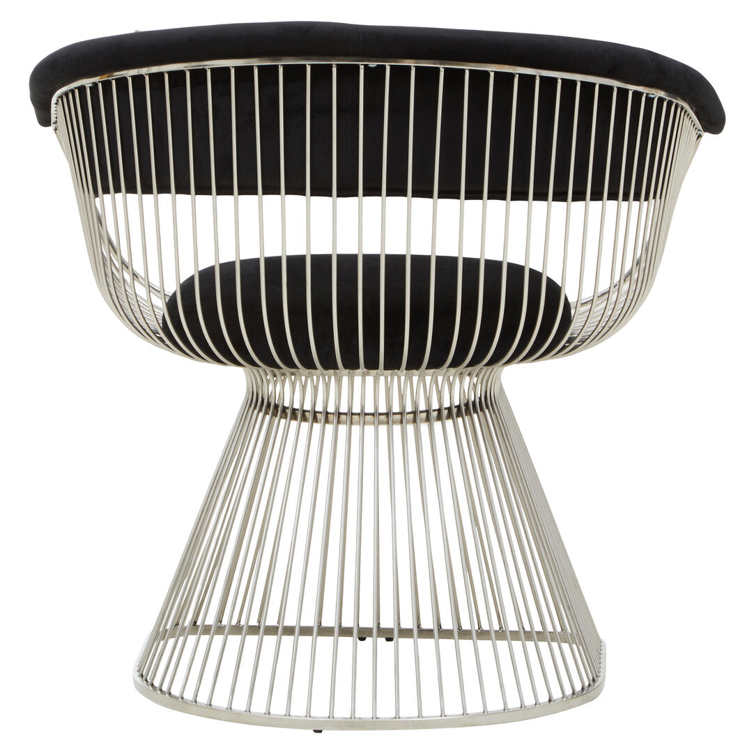 MESH NOIR Wired Lounge Chair with Black Velvet Upholstery over Stainless Steel Frame KEFINO