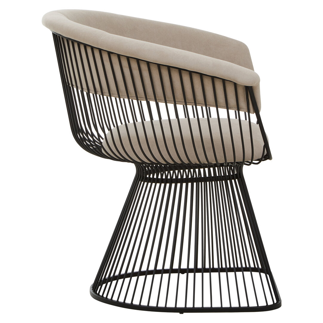 MESH MINK Wired Lounge Chair with Mink Velvet Upholstery over Black Stainless Steel Frame KEFINO