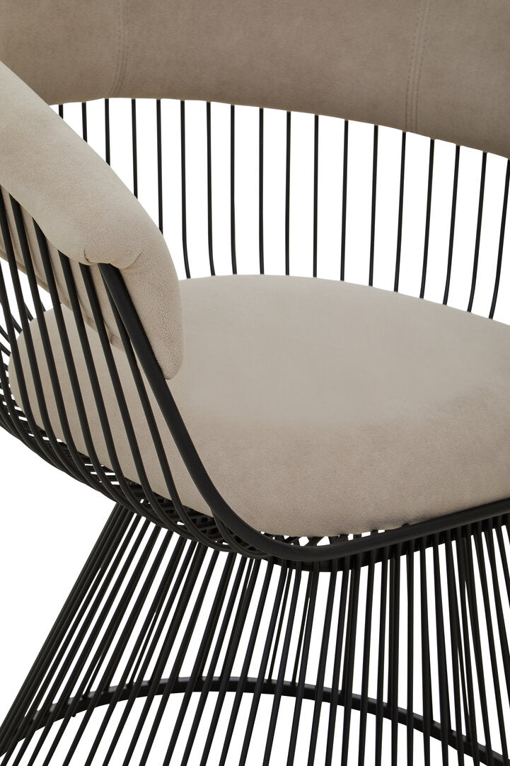 MESH MINK Wired Lounge Chair with Mink Velvet Upholstery over Black Stainless Steel Frame KEFINO