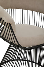 MESH MINK Wired Lounge Chair with Mink Velvet Upholstery over Black Stainless Steel Frame KEFINO