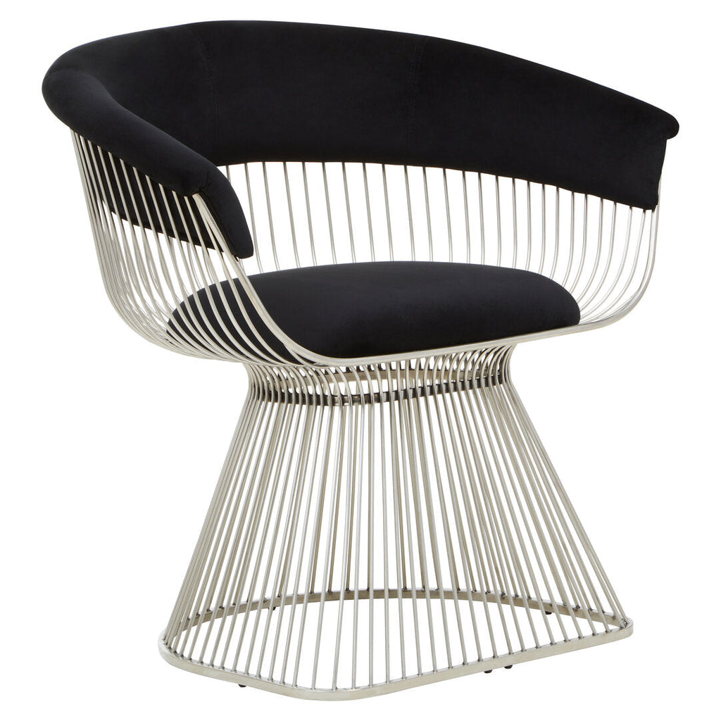 MESH NOIR Wired Lounge Chair with Black Velvet Upholstery over Stainless Steel Frame KEFINO