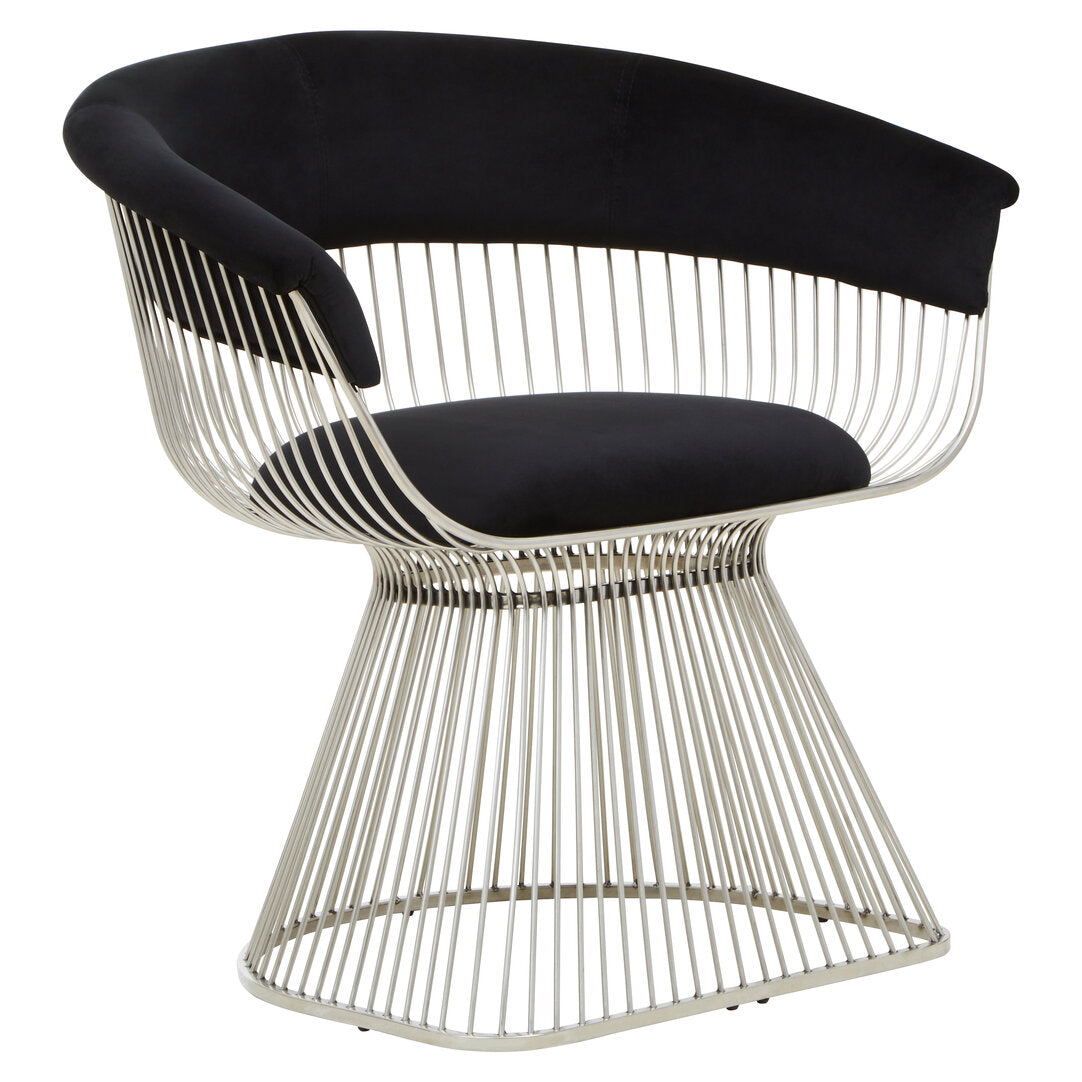 MESH NOIR Wired Lounge Chair with Black Velvet Upholstery over Stainless Steel Frame KEFINO