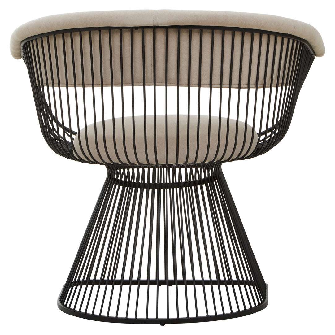 MESH MINK Wired Lounge Chair with Mink Velvet Upholstery over Black Stainless Steel Frame KEFINO