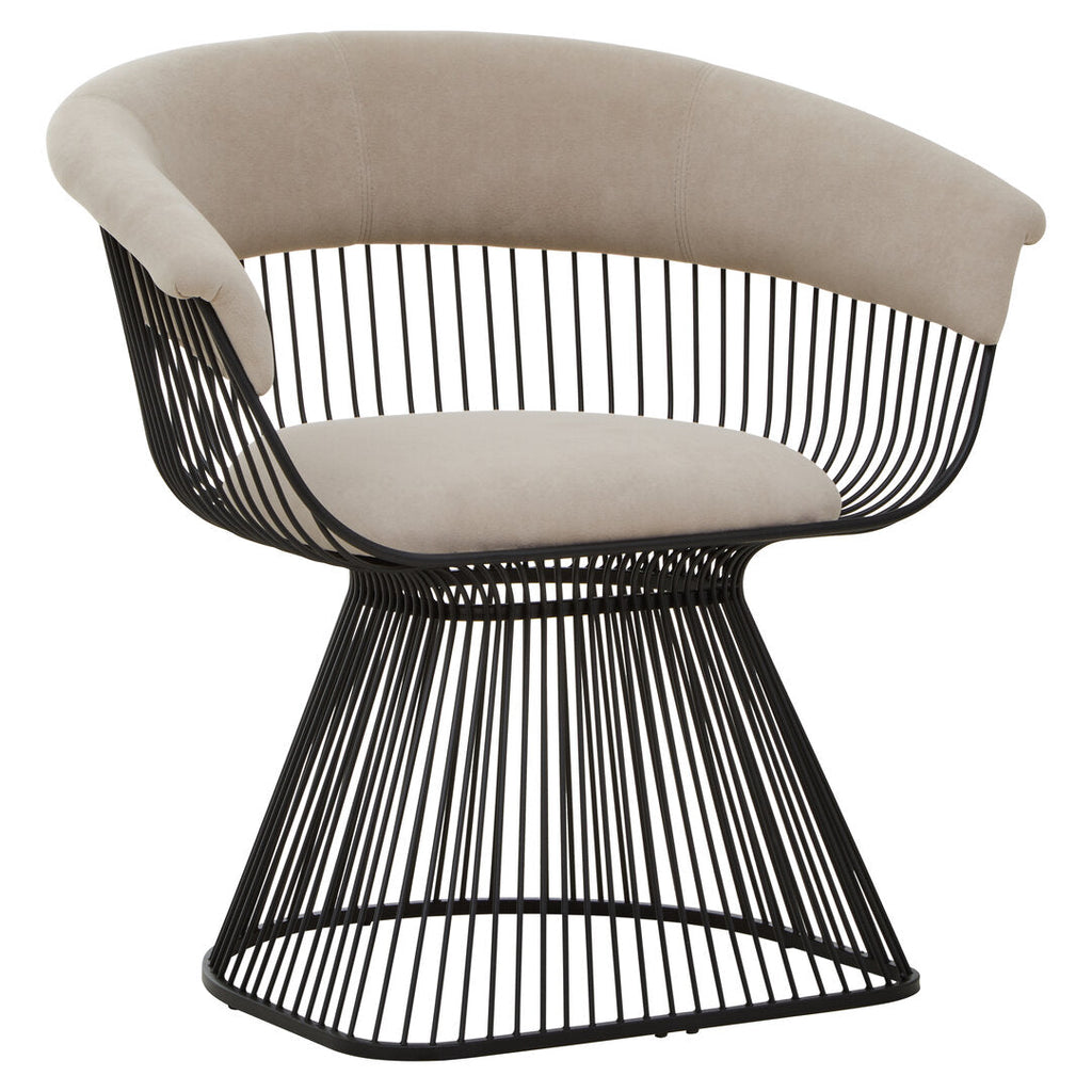 MESH MINK Wired Lounge Chair with Mink Velvet Upholstery over Black Stainless Steel Frame KEFINO