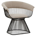 MESH MINK Wired Lounge Chair with Mink Velvet Upholstery over Black Stainless Steel Frame KEFINO