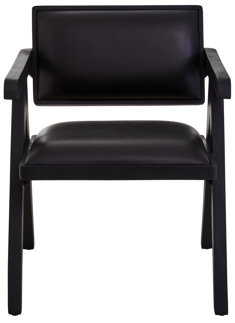 ROAN NOIR Black Wooden Dining Chair with Black Leather Upholstery KEFINO