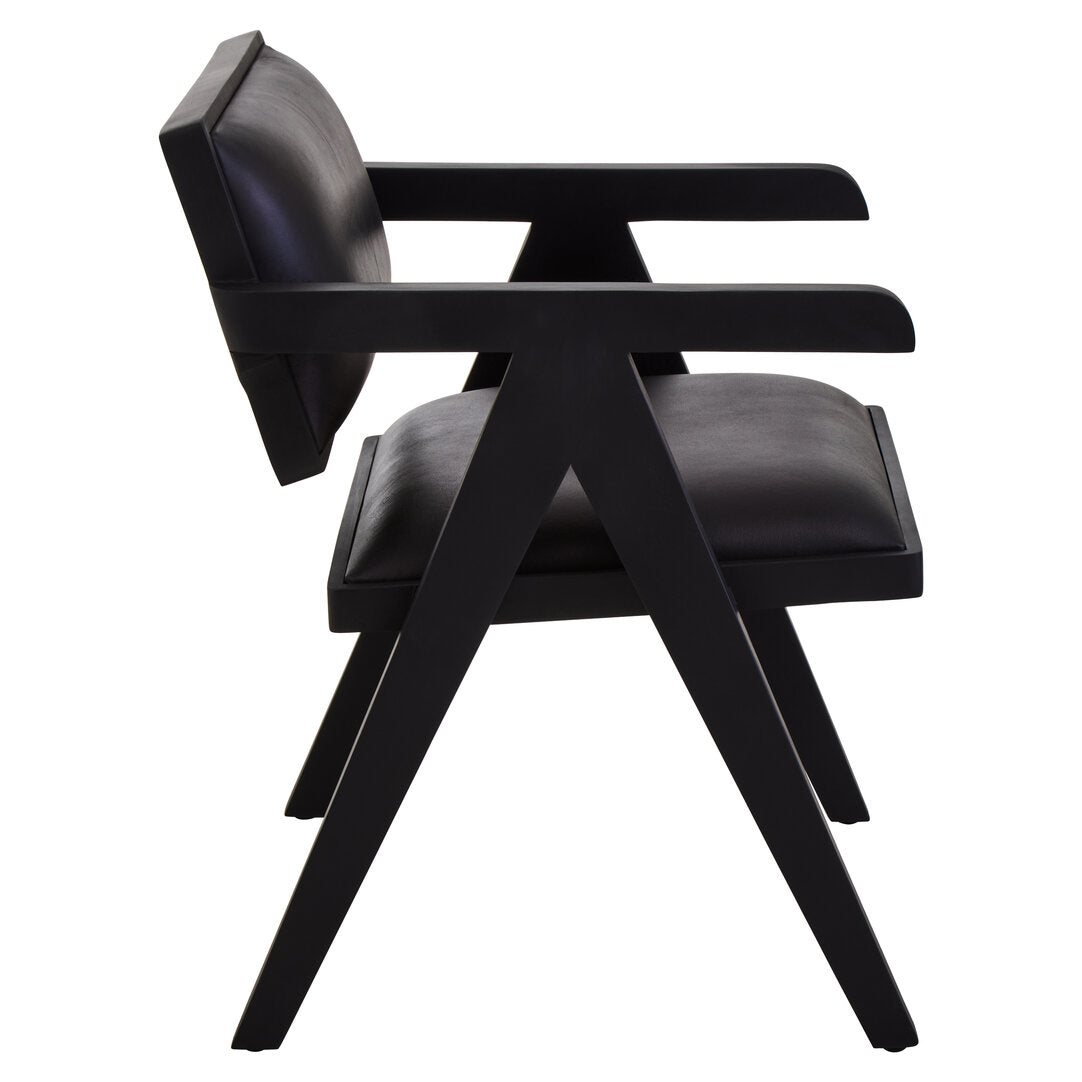 ROAN NOIR Black Wooden Dining Chair with Black Leather Upholstery KEFINO