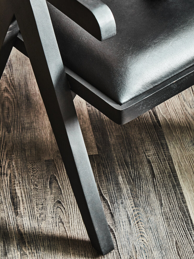 ROAN NOIR Black Wooden Dining Chair with Black Leather Upholstery KEFINO