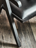 ROAN NOIR Black Wooden Dining Chair with Black Leather Upholstery KEFINO