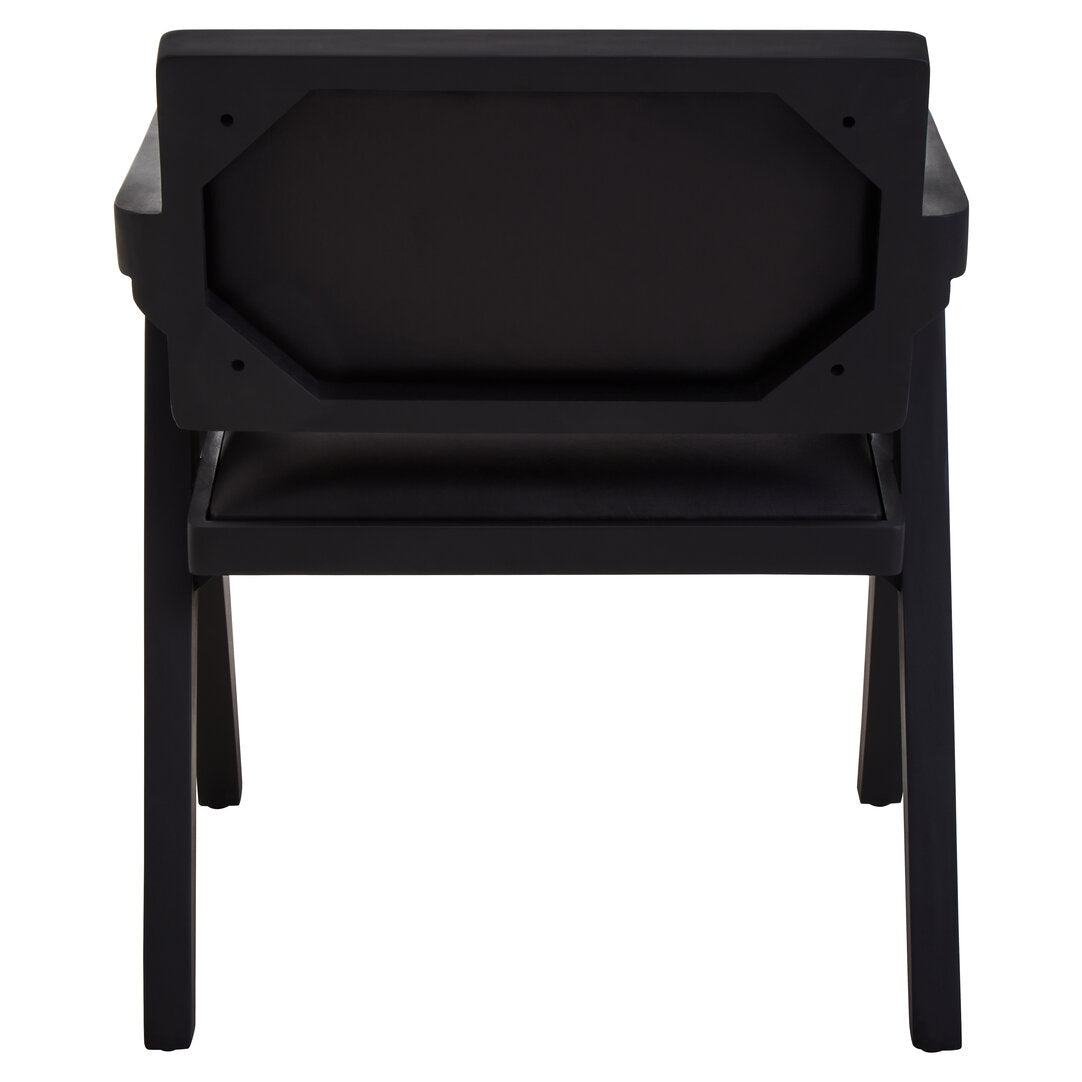 ROAN NOIR Black Wooden Dining Chair with Black Leather Upholstery KEFINO