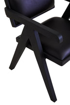 ROAN NOIR Black Wooden Dining Chair with Black Leather Upholstery KEFINO