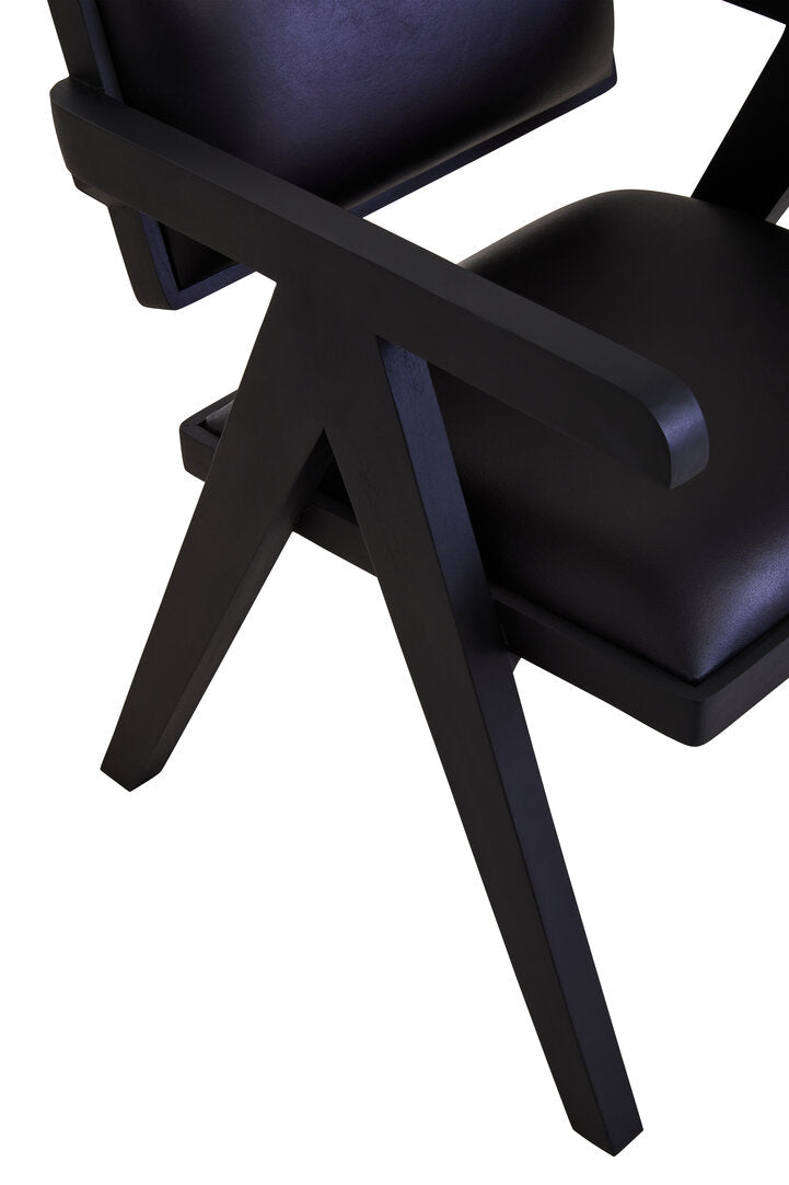 ROAN NOIR Black Wooden Dining Chair with Black Leather Upholstery KEFINO