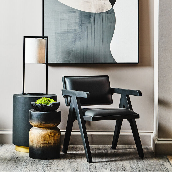 ROAN NOIR Black Wooden Dining Chair with Black Leather Upholstery KEFINO