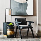 ROAN NOIR Black Wooden Dining Chair with Black Leather Upholstery KEFINO
